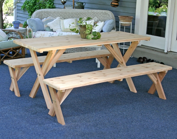 Red Cedar 27 in. Wide 8 ft. Backyard Bash Cross Legged Picnic Table with Detached Benches