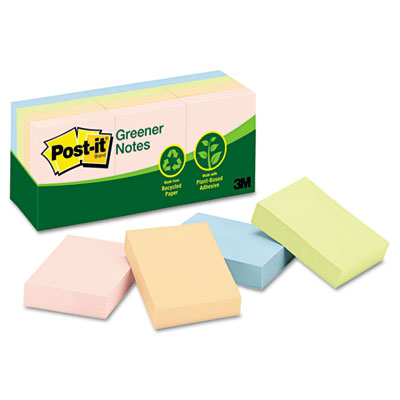 Picture of Sticky note Greener Notes MMM-653RPA Recycled Notes- 1.5 x 2- Four Pastel Colors- 12 100-Sheet Pads-Pack