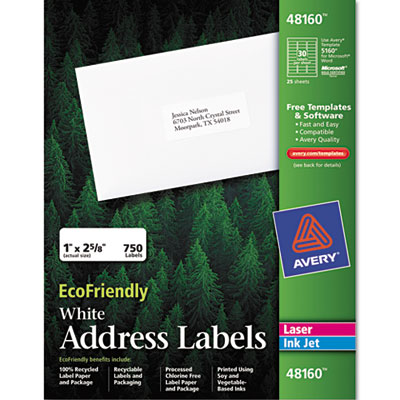 Picture of Avery AVE-48160 EcoFriendly Labels- 1 x 2.63- White- 750-Pack