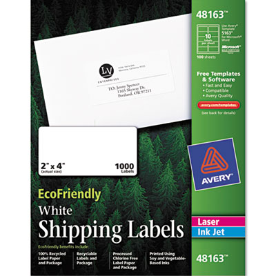 Picture of Avery AVE-48163 EcoFriendly Labels- 2 x 4- White- 1000-Pack