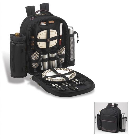 Picture of Picnic at Ascot 082-L London Coffee-Picnic Backpack for 2 in Black Wlondon Plaid Napkins