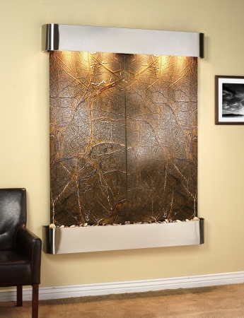 Majestic River - Green Rainforest Marble Wall Fountain