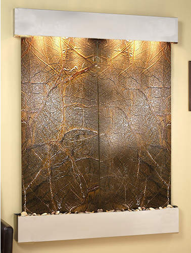 Majestic River - Green Rainforest Marble Wall Fountain