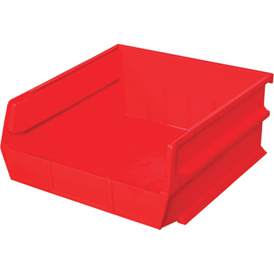 Storage Bin, Plastic, Red, 5 in H, 11 in W, 10 7/8 in L