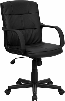 Eco-Friendly Black Leather Mid-Back Office Chair with Nylon Arms