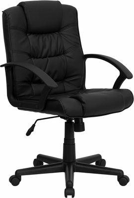 Picture of Flash Furniture GO-937M-BK-LEA-GG Eco-Friendly Black Leather Mid-Back Office Chair