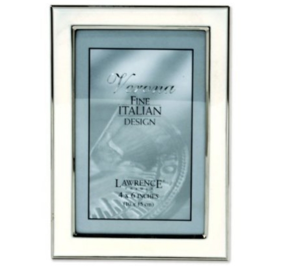 Silver Plated 4x6 Metal with White Enamel Picture Frame