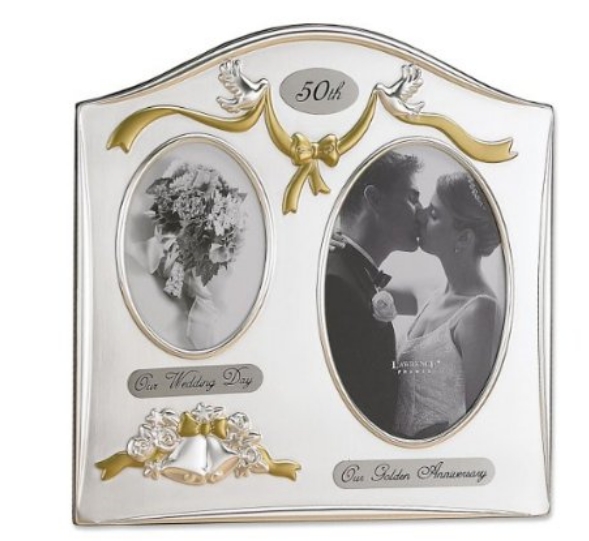 Picture of Lawrence Frames 590143 Lawrence Frames Satin Silver & Brass Plated 2 Opening Picture Frame - 50th Anniversary Design