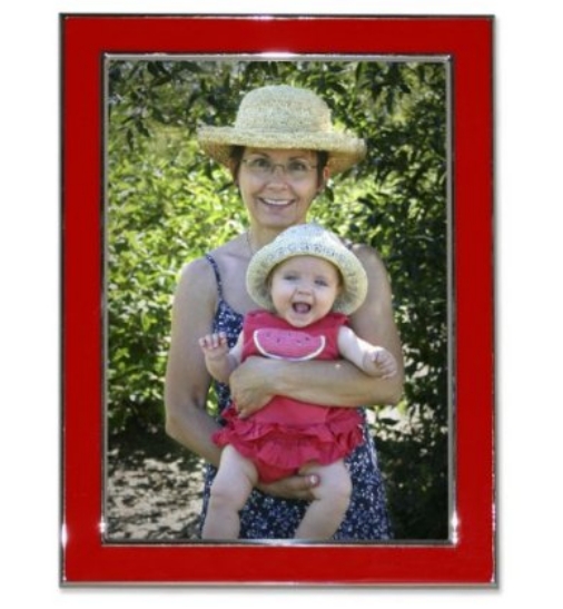 Silver Plated 8x10 Metal with Red Enamel Picture Frame
