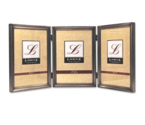11557T Antique Pewter 5x7 Hinged Triple Picture Frame - Bead Border Design
