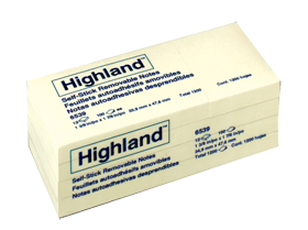Picture of Highland Restickable Notes Yellow 1.5x2 12 Pk 6539