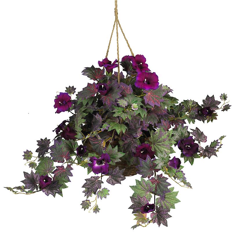 Picture of Nearly Natural 6610 Morning Glory Silk Hanging Basket- Purple