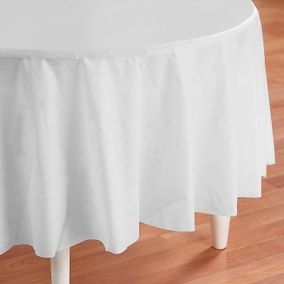 Picture of Creative Converting 193021 Bright White- White Round Plastic Tablecover