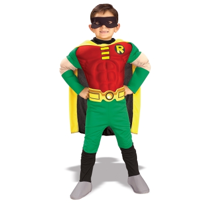 Picture of Rubies  138955 Teen Titans Robin Muscle Chest Deluxe Toddler-Child Costume Size: Large (12-14)