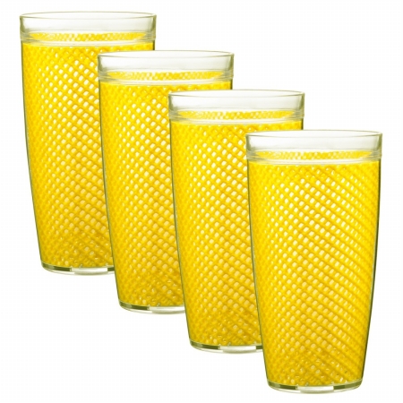 Picture of Kraftware 11622 Fishnet 22 Oz Doublewall Drinkware Set/4 New Yellow