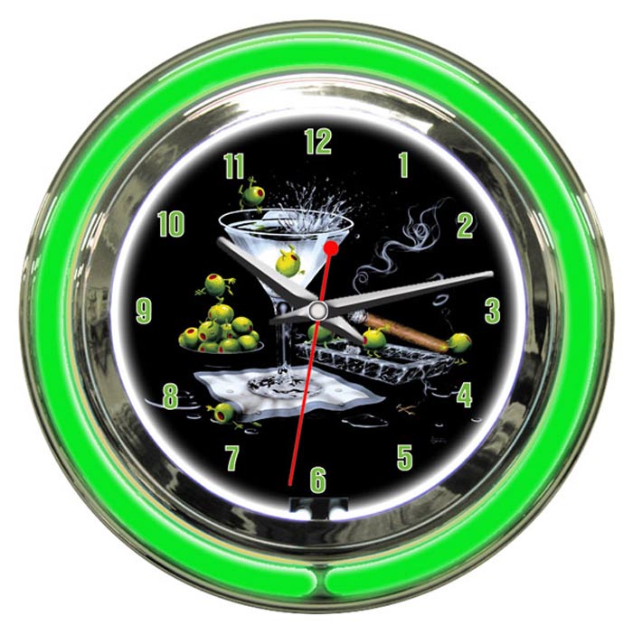 Olive Party II 14 in. Neon Clock