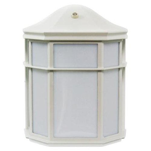 Efficient Lighting  Timeless Outdoor Wall Pack  Die Cast Aluminum  Powder Coated White  Acrylic Lens with Built-in photocell  Energy Star Qualified