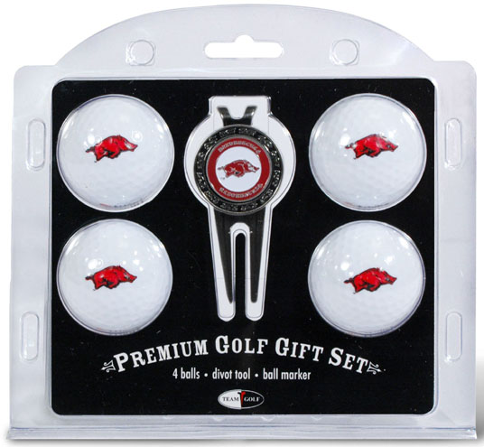 20406 Arkansas Razorbacks Pack of 4 Golf Balls and Divet Tool Gift Set