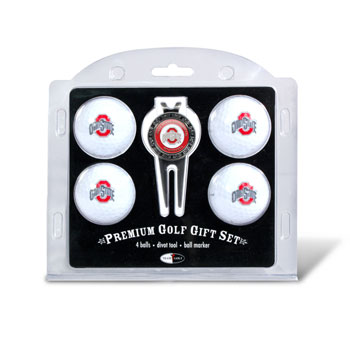 Ohio State Buckeyes Pack of 4 Golf Balls and Divet Tool Gift Set