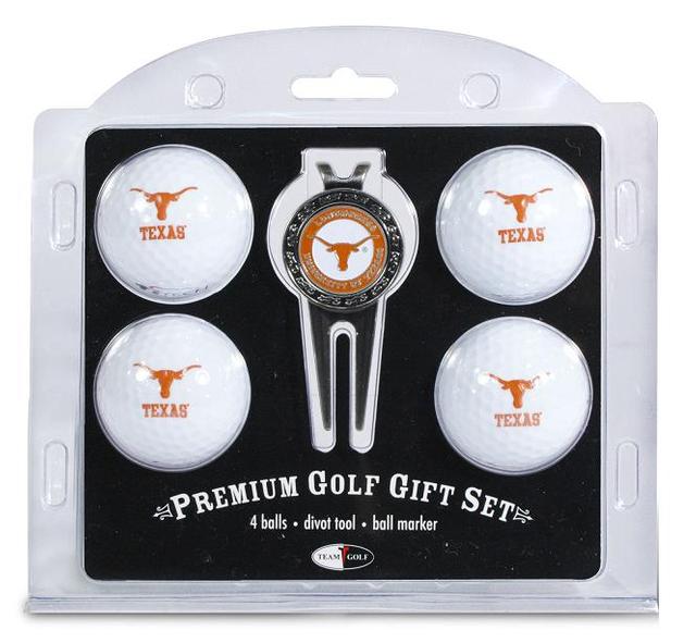 Texas Longhorns Pack of 4 Golf Balls and Divet Tool Gift Set