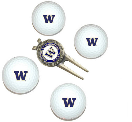 28506 Washington Huskies Pack of 4 Golf Balls and Divet Tool Gift Set