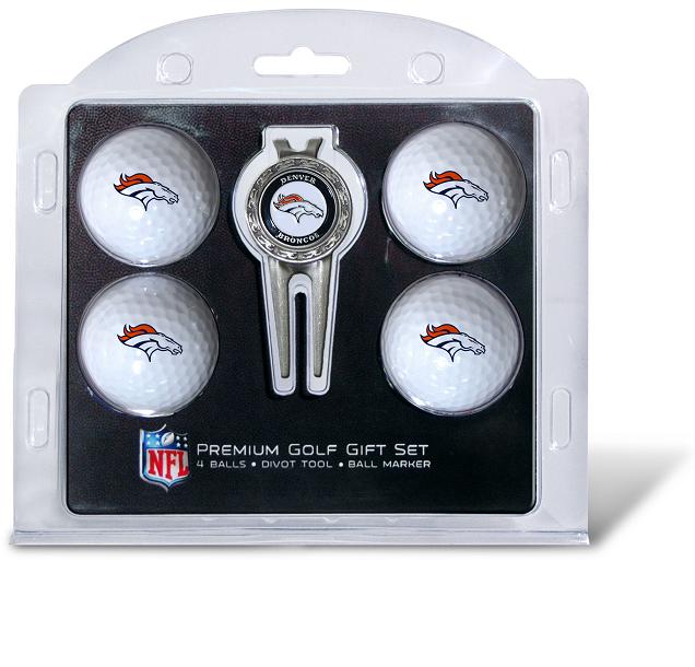 Denver Broncos Pack of 4 Golf Balls and Divet Tool Gift Set