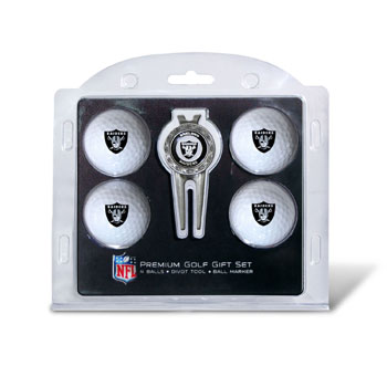 Oakland Raiders Pack of 4 Golf Balls and Divet Tool Gift Set