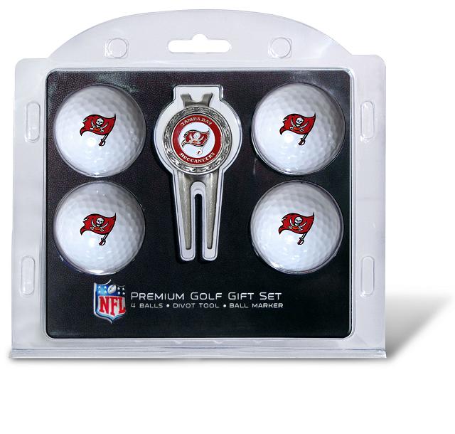 Tampa Bay Buccaneers Pack of 4 Golf Balls and Divet Tool Gift Set