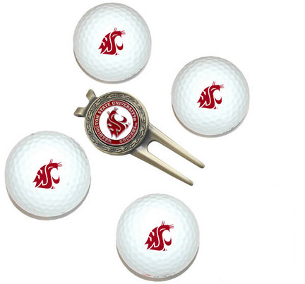 Washington State Cougars Pack of 4 Golf Balls and Divet Tool Gift Set
