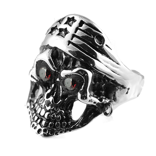 Picture of AAB Style RSRN-202 Stainless Steel Skull Ring with Stars Crown and Red Eyes