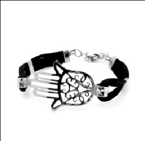 Picture of AAB Style SBR-1223 Stainless Steel Bracelet with Black Cord and HAMSA Design