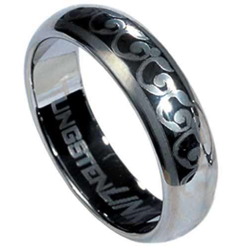 Picture of AAB Style RTS-13 Tungsten Carbide Ring with Laser-Made Vine Design