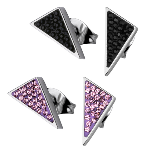 Picture of AAB Style ESS-142 CZ Encrusted Stainless Steel Triangular Earrings
