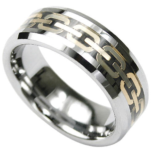 Picture of AAB Style RTS-43G Tungsten Ring with Gold Chain Design In The Center