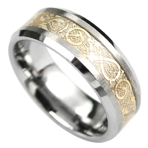 Picture of AAB Style RTS-44G Tungsten Ring with Elegant Gold Center Design
