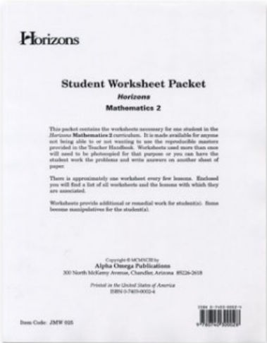Picture of Alpha Omega Publications JMW025 Student worksheet packet