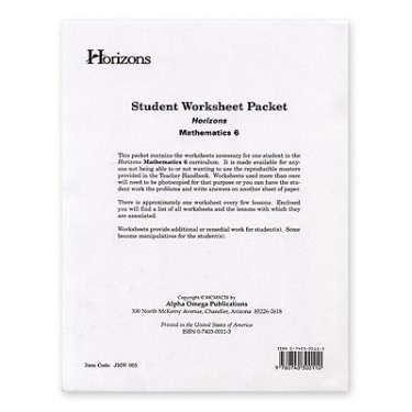 Picture of Alpha Omega Publications JMW065 Student worksheet packet