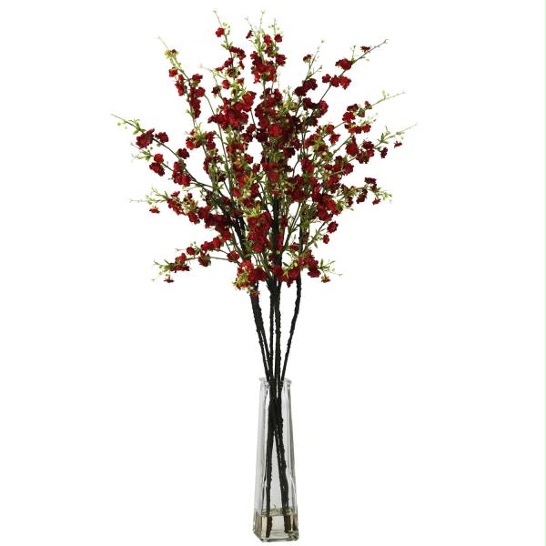 Picture of Nearly Natural Silk 1193-Rd Cherry Blossoms with Vase Silk Flower Arrangement