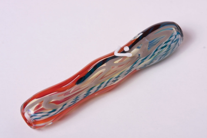 Hand Blown Glass Mezuzah - Red & Blue - 4.5 inches - Unique Gift