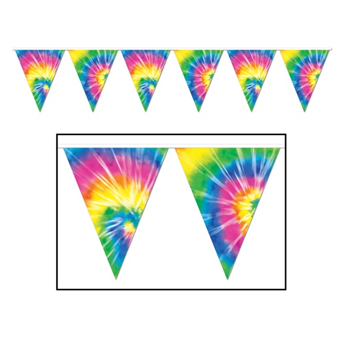 Picture of Beistle 57740 Tie-Dyed Pennant Banner Pack of 12