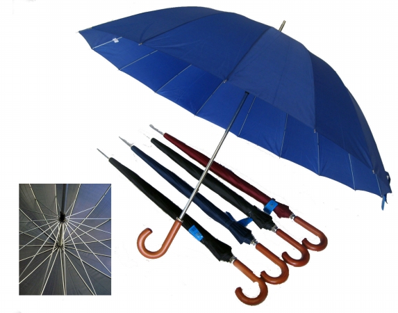 Picture of Conch 1220C 60 in. Arc 16 Ribs Jumbo Umbrella with Curve Wooden Handle and Wind-Proof - Assorted Colors