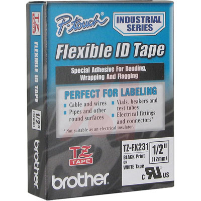 Picture of Brother International TZE-FX231 0.47&quot; Black on White Flexible ID Tape