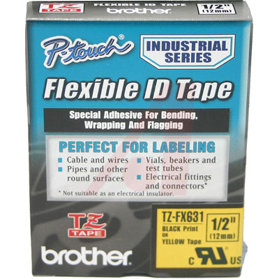 Picture of Brother International TZE-FX631 0.47&quot; Black on Yellow Flexible ID Tape