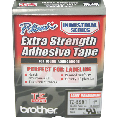Picture of Brother International TZE-S951 0.94&quot; Black on Matte Silver Tape with Extra Strength Adhesive