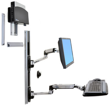Picture of Ergotron Lx Wall Mount System With Small Cpu Holder - Polished Aluminum Arms  Black Cpu Ho