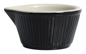 Picture of Tuxton China B4X-0408 4 oz. Fluted Ramekin in Black-Eggshell with Spout  - 4 Dozen