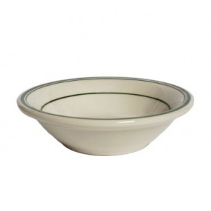Picture of Tuxton China TGB-032 Green Bay 3 oz. Wide Rim Rolled Edge Fruit Dish - American White with Green Band  - 3 Dozen