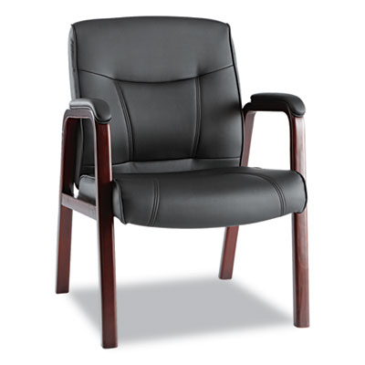 Picture of Alera MA43ALS10M Madaris Leather Guest Chair w/Wood Trim  Four Legs  Black/Mahogany