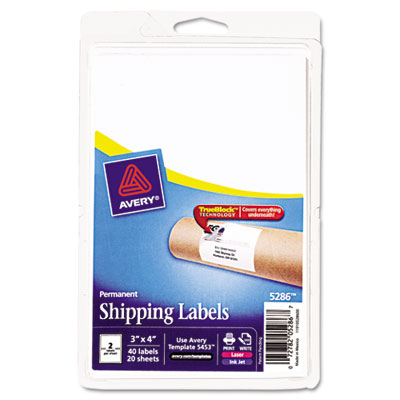 Picture of Avery 5286 Laser/Inkjet Shipping Labels w/TrueBlock Technology  3 x 4  White  40/PK
