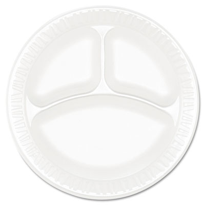 Dart 9CPWC Concorde 9 Round Disposable Plate w/ 3 Compartments - Non Laminated Foam, White, Case of 500